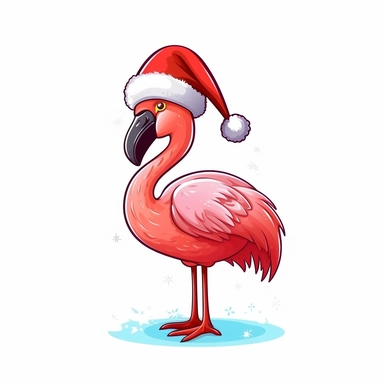 beautiful simple detail cute flamingo wearing a Santa hat cartoon style icon clipart on a white background