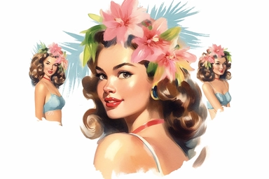 vintage hawaiian pin up girl watercolor clipart
