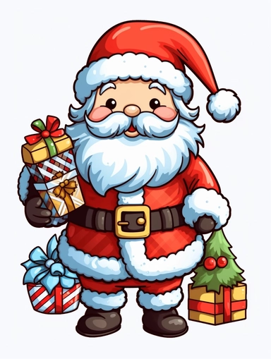 1 Detailed Christmas Cute Santa Clipart, 5 Fingers, Simplified,