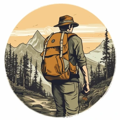 clipart of a hiker with backpack, view from the back
