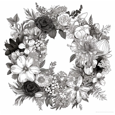 black line art style a flower bouquet wreath clipart png transparent white background one object truly timeless elegance premium luxury ornate photo realistic honestly reality aesthetic consistent quality unique exquisite iridescence individuality array of colors rich treasured throughout the ages refinement symbolizing luxury glamour allure wonders of the nature mother of pearl luminous quality light in a myriad of enchanting colors royal jewelry delicate shimmer pearlescent effect polished sop