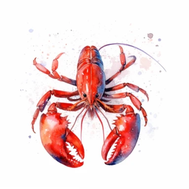 Lobster logo watercolor,simple Watercolor, hyper realistic, white background, white margins, 16k, ultra detailed clipart, cut out image, hand - drawn, whimsical manhwa style, ultra HD, sharp and clean art