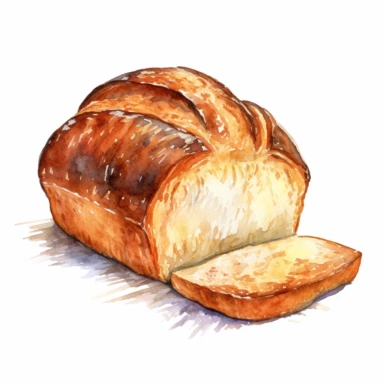 a beautiful loaf of bread, watercolor, white background, clipart style