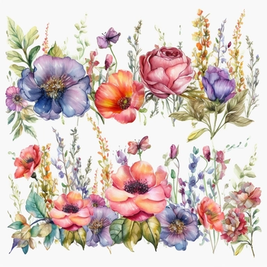 Watercolor Floral Borders Floral Borders Wild Flowers Watercolor Flowers Clipart Premade Borders Wedding Clipart Borders Clipart on all white background 4