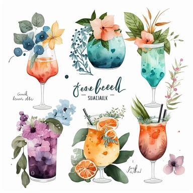 Aquarell magische Cocktails Clipart, Cocktail Clip Art Aquarell, alkoholische Getränke Clipart, Drink Bar Menü, Floral Cocktails png