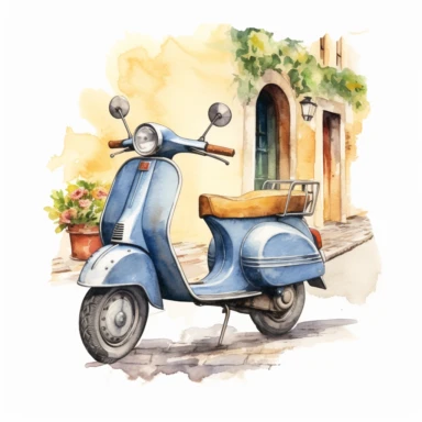 watercolor italy moped clipart v5