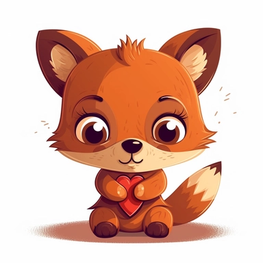 Create a clipart image of a cute cartoon-style animal holding a heart. The animal can be any type, such as a bear, rabbit, or fox, and should have large, expressive eyes and a friendly demeanor. The heart should be a bright, bold color, such as red, pink, or purple, and should be large enough to be easily visible. The background of the image should be a solid color, such as white or a pastel shade, and there should be some subtle shading or texture to give the image depth and dimension. The clip