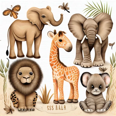 Baby Safari Animals Clipart Design