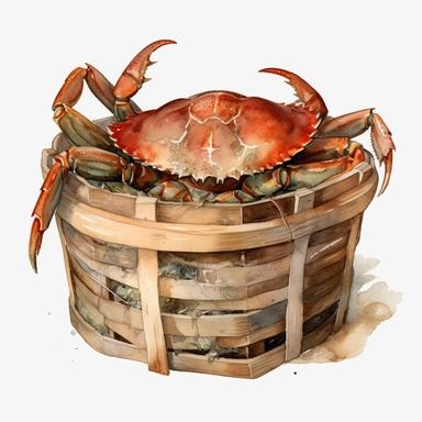 realistic crab pot watercolor clipart single design, 8k