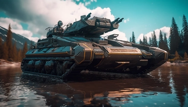 cyberpunk 2077 inspired airborne amphibious tank with turrets, armored airborne vehicle in water clipart. Cinematic, Ultra-Wide Angle, Depth of Field, hyper-detailed, Unreal Engine, Cinematic, Photoshoot, Shot on 25mm lens, Depth of Field, DOF, Tilt Blur. Shutter Speed 1/1000, F/22, White Balance, 32k, Super-Resolution, Megapixel, Pro Photo RGB, VR, Lonely, Good, Massive, Half rear Lighting, Backlight Natural Lighting, Incandescent, Optical Fiber, Moody Lighting, Cinematic Lighting, Studio Light
