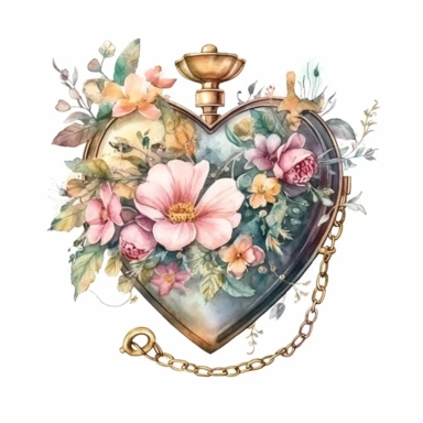Fairy Floral Locket Heart Watercolor CLipart,Isolated,White Background