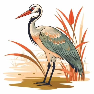 japanes bird cane creek, cartoonish design, 2D illustration, clipart
