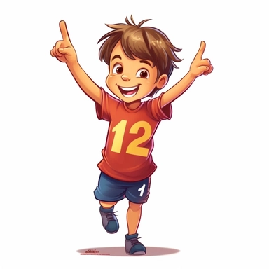 A happy young child, track and field, cool training clothes, numbers, vector style graphic, positive vibe, clipart, single design, white background