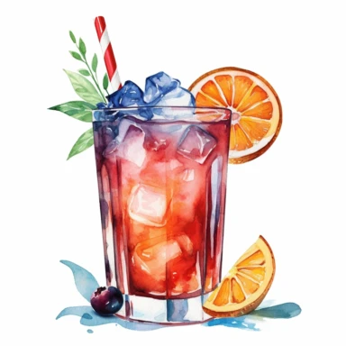 summer Hurricane cocktail watercolor clipart, white background, single design