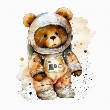 watercolor Astronaut Teddy Bear Clipart white background