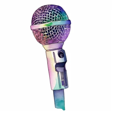 microphone clipart, watercolor, purple, green, yellow and light blue