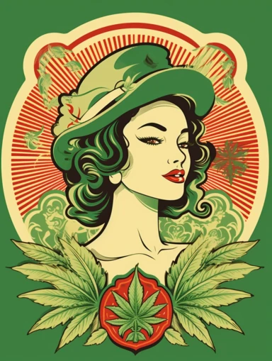 iconic trending multicultural cannabis logo in the style of 1930's commercial clipart