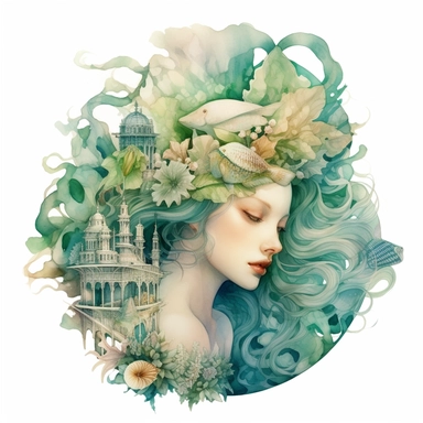 watercolor ocean arquitecture, atlantis arquitecture, in the style of anna dittmann, green and aquamarine, zhang jingna, detailed painting, detailed illustrations, fluid, watery, semi submerged, transparent/translucent medium, isoleted on white background, seashells, clipart , symbolic elements, tinycore, stone, fantasy-based, isoleted on white background, clipart