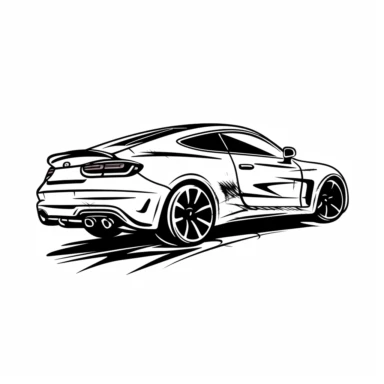 minimum lines Black and white vector drawing of the car on a white background. Clipart png. Back view