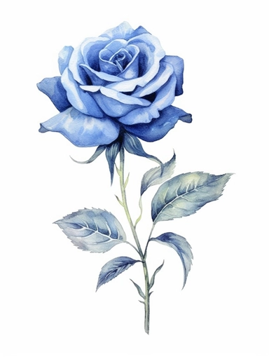vintage beautiful victorian shabby chic blue rose on white background, blue theme, watercolor illustration, clipart