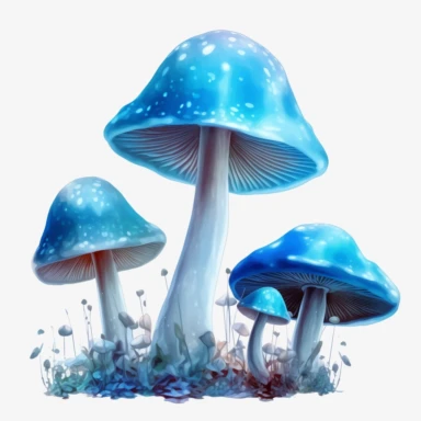 Blue magic mushrooms, clipart, white background, alpha png, painterly style