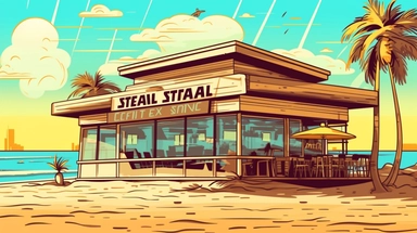 Beach Coffee shop clipart light yellow retro style