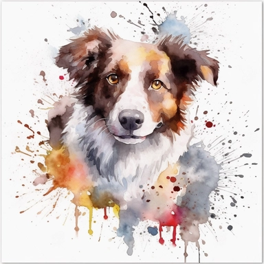 clipart of a watercolor border collie on a white background