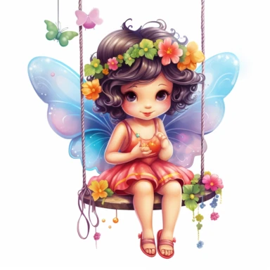 Fairy on Swing Clipart, baby girl, Rainbow Lollipop