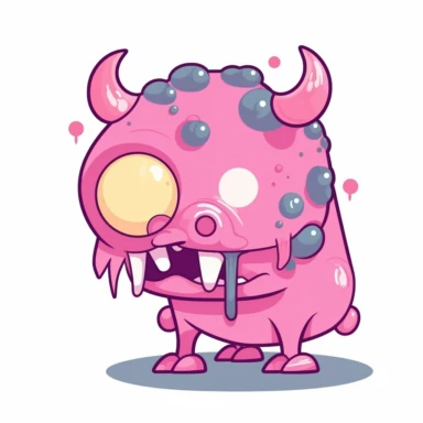 2d pink bubblegum cow zombie monster mutant on white background drawing in microsoft paint , no shadow, flat picture, clipart