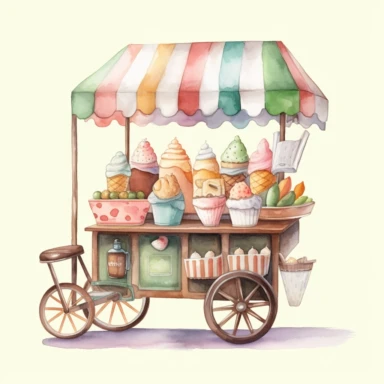 Ice Cream Stand Watercolor Sublimation Clipart, Clipart, white background, no watermark, no text, no word,