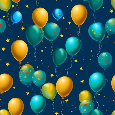 birthday balloons bright colors blue royal blue green gold high detail deep blue background clipart seamless tile