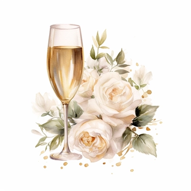 white beige rose border with leaves, champagne glasses wedding, mystical, beautiful, white background, single clipart, halloween element, Sparkling ,watercolor
