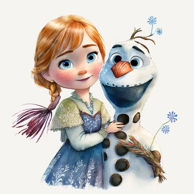 watercolor clipart of Anna and Olaf from the movie Frozen