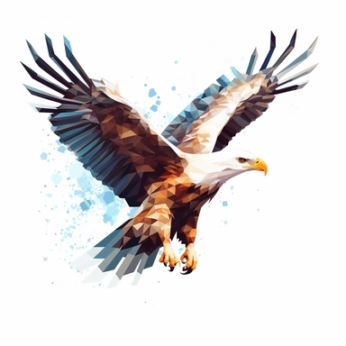 Soaring Eagle, geometric-inspired illustration, modern clipart, abstract style, sharp and angular shapes, white background