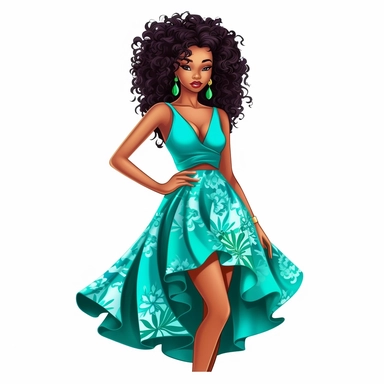 teal sundress women's clipart, blue sundress clipart, Fashion women's clipart, summer women's Clipart, African American clipart, Afro women's clipart, black women's braid clipart, cartoon, beautiful women clipart, stylish women clipart, coca skin clipart curly hair clipart