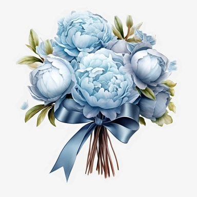 Watercolour realistic pastel blue peony flower bouquet with beautiful ribbon bow tied around it intricately realistically detailed pastel blue peony bouquet, PNG image,transparent background ,ultra highly detailed, 18k, sharp focus, bright photo with vibrant colours, digitally enhanced,photographic, enhanced graphics, png format, straight, sharp focus, bright lighting, intricate detailed png image ,high definition,300dpi,graphic clipart,computer graphics