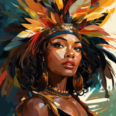 clipart vector style of black Caribbean lady in Caribbean carnival costume happy