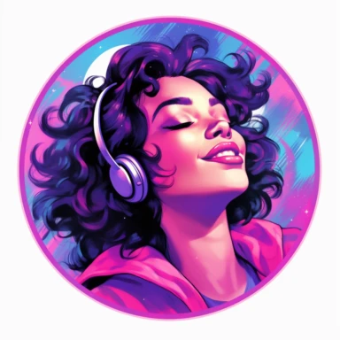 synthwave-styled hot black hair woman smiling with closed eyes, watercolor , in the style of dan mumford, light magenta, tropical symbolism, cute and colorful, transparent layers, rounded, vibrant and colorful, clipart, white background, high detail, individual elements