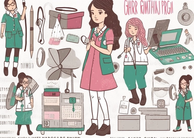 girlie nurse clip arts clipart, pink, in the style of light maroon and emerald, detailed sketching, science academia, studyblr, gray and beige, iso 200, cluttered, white background