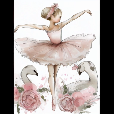 Ballerina, Fashion Girl Clip Art, Watercolor Clipart, Ballet Dance Swan Dancer, Tutu, Pointe Shoes, Flowers, Hand Drawn, Graphics on white background with margins, 8k