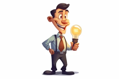 Clipart Image of a male businessman with a light bulb in his hands cartoon character isolated on a white background
