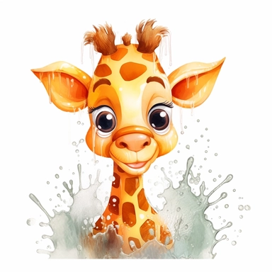 very sweet Giraffe, cute, nice, watersplash, White Background Clipart