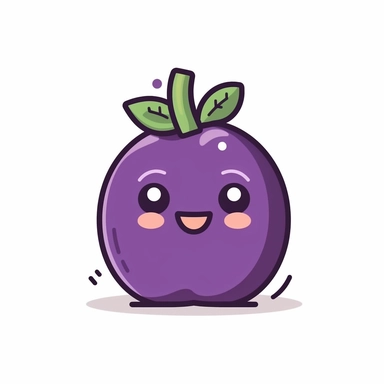 cute clipart icon of eggplant, kawaii, anime style, in white background, soft color blending, rounded