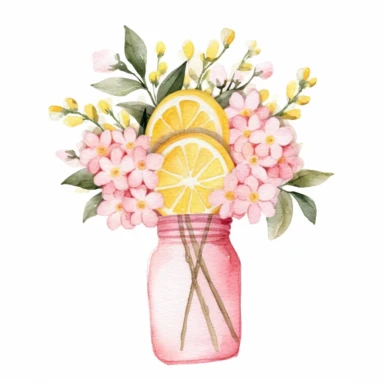 basic watercolor pink lemonade bouquet in minimal hand drawn style, Etsy, textured, clipart, white background