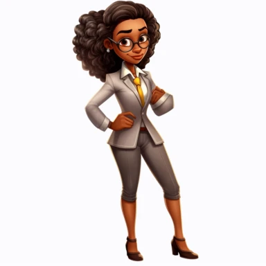 cartoon african ethnic female businesswoman cartoon png clipart, doodles, cartoon, full body, white background, in the style of william holman hunt, gene luen yang, science-based, webcam, sharp and angular, uhd image