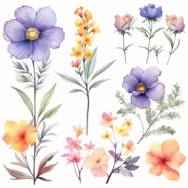 Clipart, vintage, watercolor, May Flower illustration, hand drawn, texture