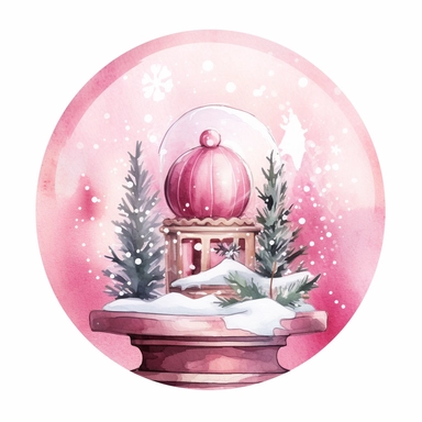 Cute christmas snow globe pink watercolor clipart