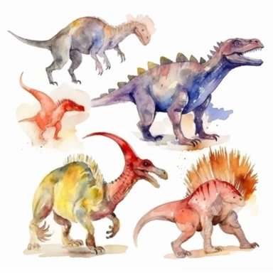 aggressive dinosaurs, full body, clipart set on white background, watercolor