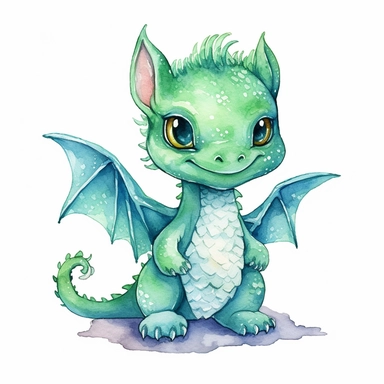 cute little dragon watercolor design clipart