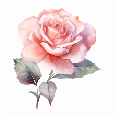 Watercolor drawing vintage blush rose flower, watercolor floral clipart, white background, isolated on white, 8k, watercolor style